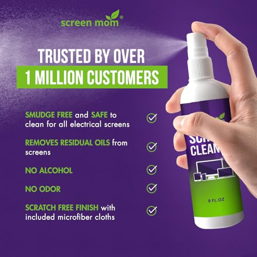 Screen Cleaner Spray and Microfiber Cloth 2-Pack (2x8oz) by Screen Mom-Screen Cleaner Spray and Wipe for TV, Computer, Phone, iPad, Car Screen Cleaning Kit Electronic Cleaner Spray - size: 8oz Pack of 2