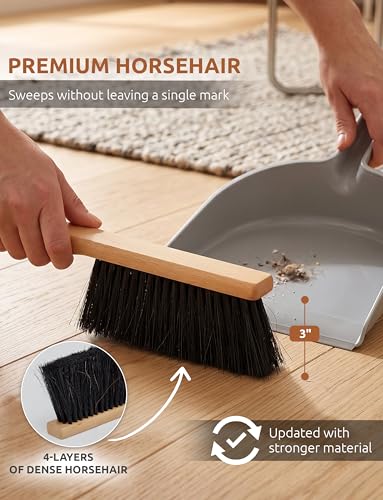 Takavu Horsehair Counter Brush with Beech Wood Handle - Hand Brush for Outdoor Furniture, Patio Cushions, Workbench, Shop and Bench Sawdust, Drafting Table and Fireplace Cleaning, 12.6in
