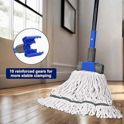 KeFanta Commercial Mop Handle Heavy Duty, 57.5" Long Metal Industrial Mop Stick with Jaw Clamp,Wet Gripper Mops Head Replacement Holder for Floor Cleaning(Blue)