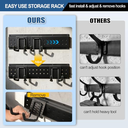 66'' Garage Tool Organizer Wall Mount 21PCS, 750lbs Heavy Duty Garden Tool Organizer with 17 Adjustable Hooks, Yard Tool Hanger for Shovel Rake Broom Ladder, Garage Wall Organization, Men's Gift - size: 66''-21Pack
