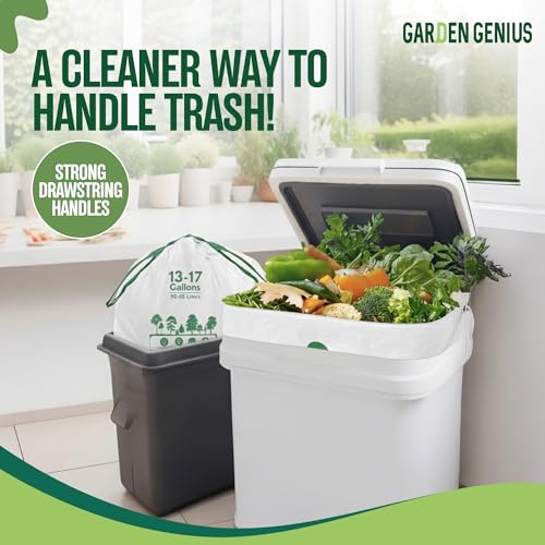 Biodegradable 13-17 Gallon Code-Q Trash Bags (50 Pack) | Strong Heavy-Duty Tall White Kitchen Bags w/Drawstring | Fits Simplehuman & Standard Cans | Eco-Friendly D2W, 30 Micron Thick | 25.6" x 33.5" - style: 13-17 Gallon Code-Q (50-Pack) White