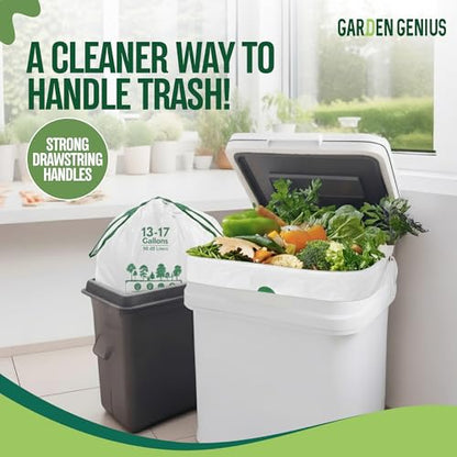Biodegradable 13-17 Gallon Code-Q Trash Bags (50 Pack) | Strong Heavy-Duty Tall White Kitchen Bags w/Drawstring | Fits Simplehuman & Standard Cans | Eco-Friendly D2W, 30 Micron Thick | 25.6" x 33.5" - style: 13-17 Gallon Code-Q (50-Pack) White