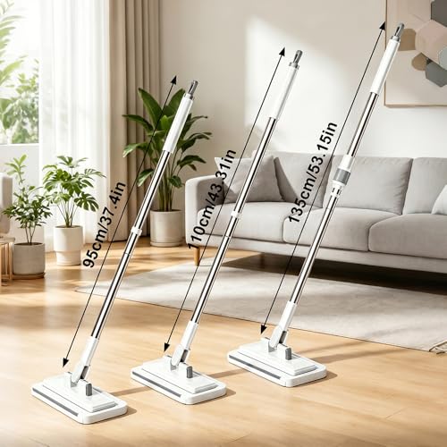 Hands-Free Multi-Purpose Flat Mop, Long Handle Hands Free Flat Mop One Click Convenient Cloth Changing MiniMops, Disposable Dust Snap Mops Grip Zero Touch Mops for Multi Surface Cleaning (53.1 in) - color: 53.1 in