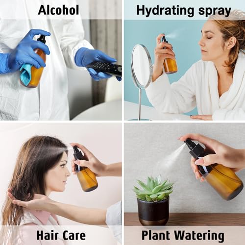 Tecohouse Amber Glass Spray Bottles 8.8 oz, 2 Pack Empty Spray Bottle for Essential Oils, Small Glass Bottles for Cleaning Solutions, Plants, Hair with Durable Nozzle, Labels, Funnel - color: 8.8 oz Amber