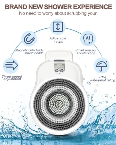 KGV Electric Shower Brush, Back Scrubber, Rechargeable Exfoliating Tool | Rechargeable electric shower brush, deep cleansing back scrubber, exfoliating body care, wall mounted design, for shower - size: 17