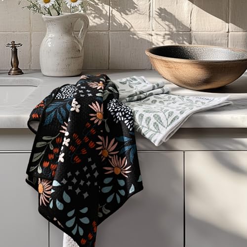 RECYCO Waffle Kitchen Towel Set of 2 - Quick Dry Microfiber Sustainable Dish Towels - Ultra Absorbent Reusable Cleaning Tea Towels - Lightweight Hand Towels,16”x 28”, Enchanted Bloom - color: Enchanted Bloom