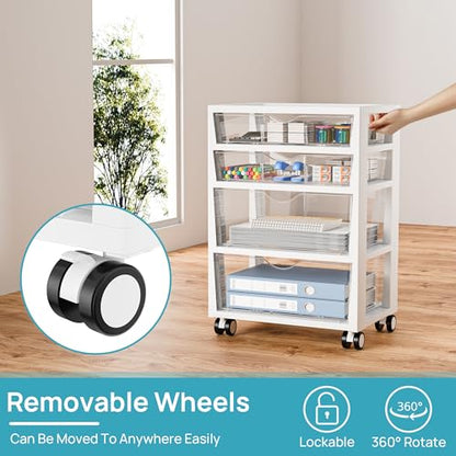 Vtopmart Plastic Drawer Storage Rolling Cart with Wheels, 4-Tier Drawer Organizer for Art Crafts Supplies, Home Office Supplies, Toys, Under Desk Storage for Office, Craft Room, Bedroom, Classroom - style: 4 Tier 4 Drawers