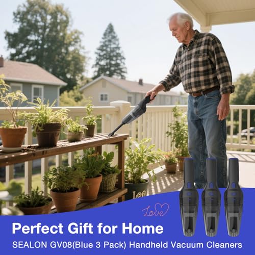 SEALON GV08 (Blue 3 Pack) Handheld Vacuum Cleaner - 10,000 Pa Suction Power for Curtains, Carpets, Sofas & Pet Hair - color: Gv08-blue-3