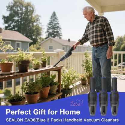 SEALON GV08 (Blue 3 Pack) Handheld Vacuum Cleaner - 10,000 Pa Suction Power for Curtains, Carpets, Sofas & Pet Hair - color: Gv08-blue-3