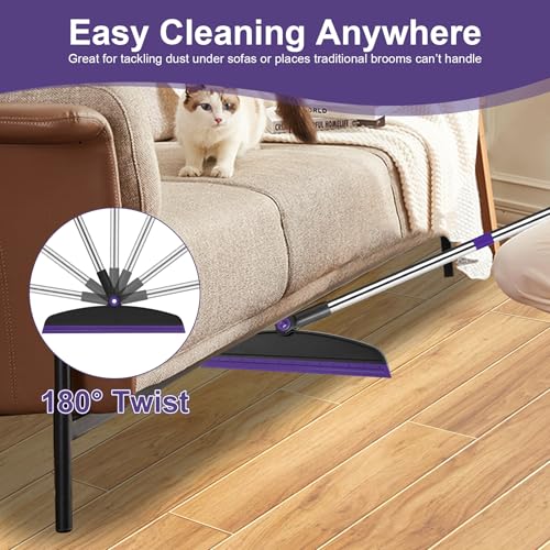 Broom with Dustpan Combo Set and Silicone Air Broom Kit, 51" Long Handle Floor Squeegee, Purple Household Kit for Glass Window Rugs Pet Hair Home - color: Purple