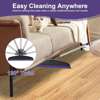 Broom with Dustpan Combo Set and Silicone Air Broom Kit, 51" Long Handle Floor Squeegee, Purple Household Kit for Glass Window Rugs Pet Hair Home - color: Purple