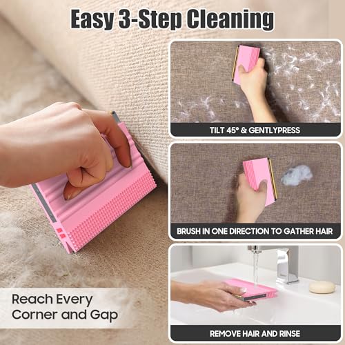 Mini Pet Hair Remover – 2025 Reusable Carpet Rake & Fur Scraper for Furniture, Car Interior, Hair Remover Brush for Bed, Couch, Home Surfaces Pink - color: Pink