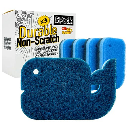 5 Pack Multipurpose Dual Sided Triple Layer Dish Sponges Kitchen | Boil Safe Scratch Free Odor Resistant Extra Durable | Flexible and Durable Design for Long Lasting Use (5, Whale) - style: Whale - 5ct