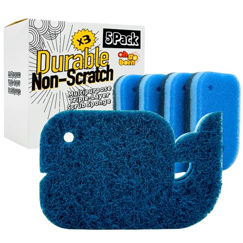 5 Pack Multipurpose Dual Sided Triple Layer Dish Sponges Kitchen | Boil Safe Scratch Free Odor Resistant Extra Durable | Flexible and Durable Design for Long Lasting Use (5, Whale) - style: Whale - 5ct