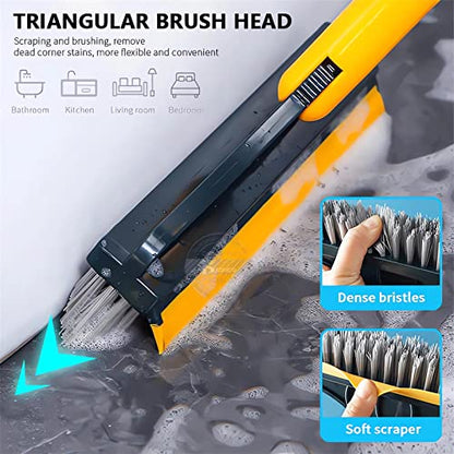 Cleaning Scrub Brush with Long Handle Heavy Duty - 2023 New Shower Powerful 2-in-1 Cleaning Tool with Soft Scraper Squeegee, V-Shaped Bristles Scrubber Deck Brush (Khaki) - color: Khaki
