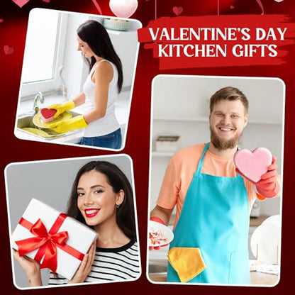 Breling 6 Pcs Heart Shaped Scrub Sponges Valentine Gifts Dual-Sided Kitchen Sponge Heart Kitchen Scrubber for Washing Dishes Pots Pans Household Bathroom Cleaning(Red)