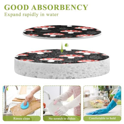 Red Mushrooms Dish Scrub Sponges Kitchen Non Scratch Reusable Compressed Cellulose Sponge Hanging for Household Cleaning Washing Dishes Pots and Pans 3 Pack - color: Pattern10