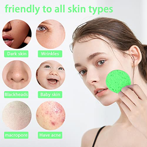 50-Count Facial Sponges Compressed Natural Cellulose Sponge Round Shape Face Sponge for Face Cleansing Exfoliating and Makeup Removal, Green - color: 50- Pack Green