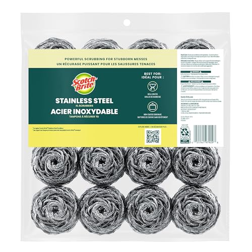 Scotch-Brite Stainless Steel Scrubbers, Ideal for Uncoated Cookware, 16 Scrubbers