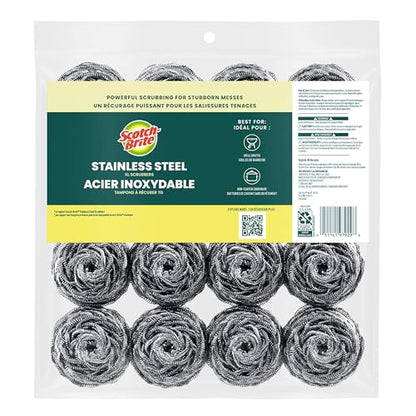 Scotch-Brite Stainless Steel Scrubbers, Ideal for Uncoated Cookware, 16 Scrubbers