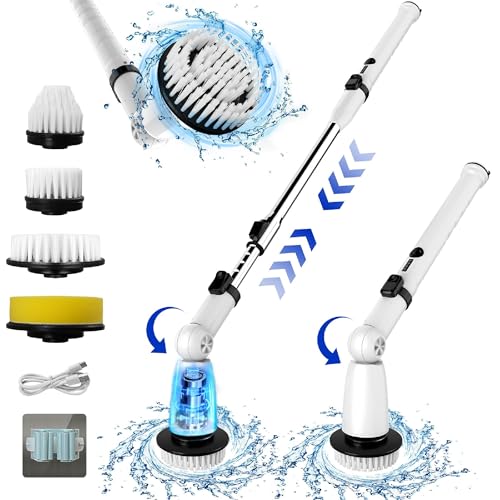EcoGecko Electric Spin Scrubber, Bathroom Cleaner, Power Shower Cleaning Brush with Extendable Handle & 4 Brush Heads, Dual Speed & USB-C Charging, Shower Scrubber for Bathtub, Tile, and Floor