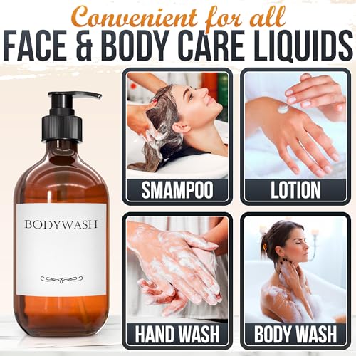 Plastic Amber Soap Dispenser with Pump Set of 3 – 16 oz Refillable Shampoo and Conditioner Bottles – Durable & Reusable for Hand Soap, Dish Soap, Lotion, Gel, Body Wash in Kitchen, Bathroom, Shower
