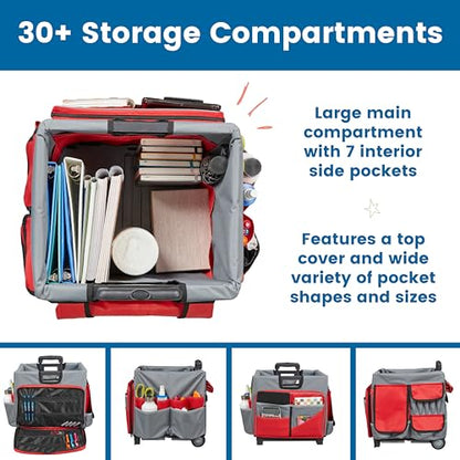 ECR4Kids Universal Rolling Cart with Canvas Organizer Bag, Mobile Storage, Red/Grey - color: Red/Grey
