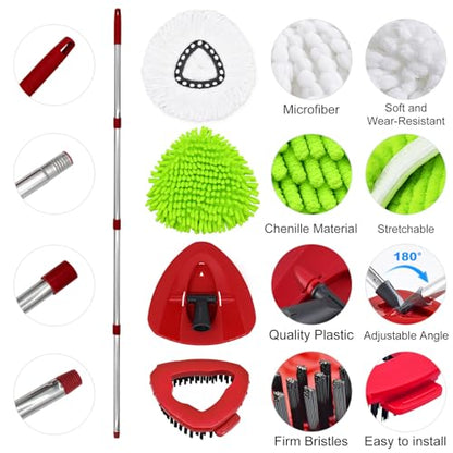4 Pack Replacement Mop Heads& Handle Scrub Brush and Base Combo Set Compatible with Ocedar Spin Mops Refills，30-58" Mop Handle and Microfiber Head Refills for Cleaning