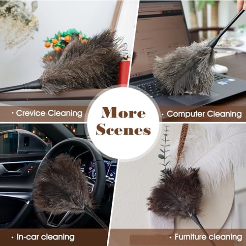 Natural Ostrich Feather Duster 14.9 inch Fluffy Mini Dusters with Plastic Handheld for Cleaning Car Keyboard Office 1 Pcs - color: Natural-a-1pcs