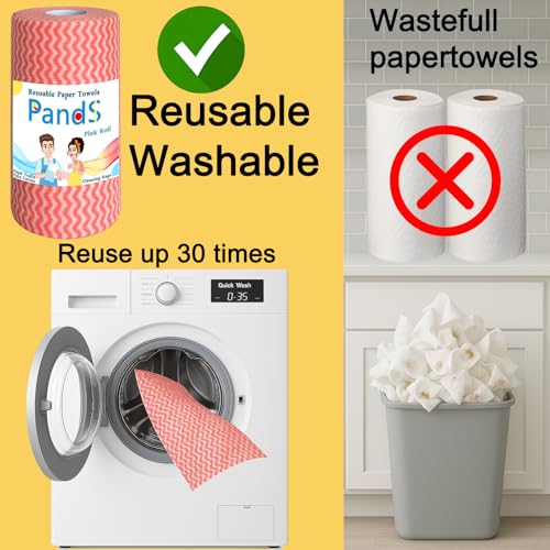 Reusable Paper Towels, 120 Full Sheets 2 Pack, Zero Waste Paperless Kitchen Cloths, Multi-Purpose Cleaning Wipes, Washable Towels - Pink - color: Pink 2 Rolls