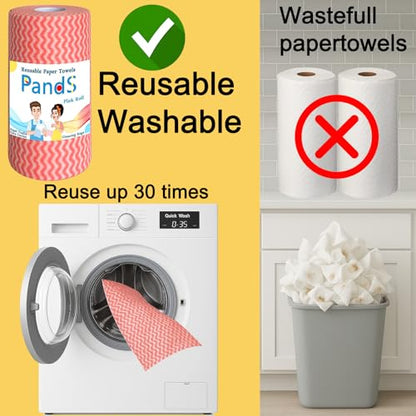 Reusable Paper Towels, 120 Full Sheets 2 Pack, Zero Waste Paperless Kitchen Cloths, Multi-Purpose Cleaning Wipes, Washable Towels - Pink - color: Pink 2 Rolls