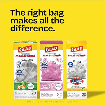 Glad Small Drawstring Trash Bags with Clorox, 4 Gal, Lemon Fresh Bleach, 34 Ct (Package May Vary) (Pack of 6) - size: 34 Count (Pack of 6)