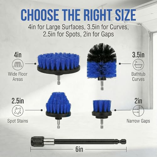 Drill Brush Attachment Set, 5 Pack Power Scrubber Cleaning Brush Kit with Extension Rod for Bathroom, Tub, Tile, Grout, Kitchen, Floor and Wheel Rims (Blue) - color: Blue
