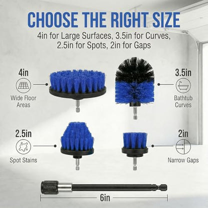 Drill Brush Attachment Set, 5 Pack Power Scrubber Cleaning Brush Kit with Extension Rod for Bathroom, Tub, Tile, Grout, Kitchen, Floor and Wheel Rims (Blue) - color: Blue