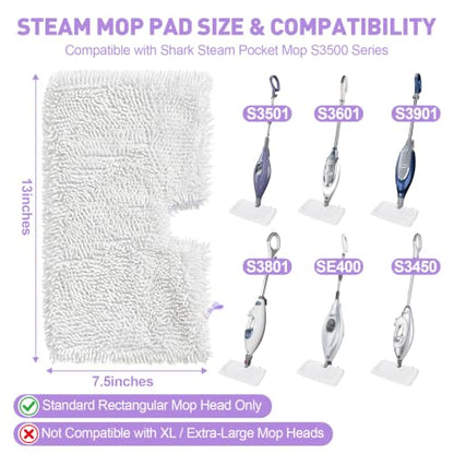 Tidy Monster Steam Mop Replacement Pads, 4 Pack Steam Pocket Mop Pads Compatible with Shark S3500 Series, S3501, S3601, S3550, S3901, SE450, S3801CO, S3601D, S2901, S2902 - color: 4 Pack White