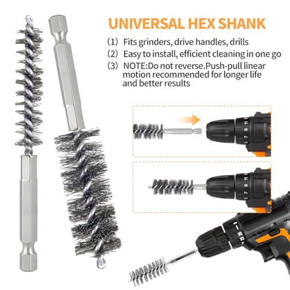 Bore Brush for Drill – 8pcs Stainless Steel Wire Tube Brush in Different Sizes, Twisted Wire Cleaning Brush with 1/4" Hex Shank, bore Brush Copper Pipe Cleaner for Power Drill & Tube Cleaning - style: 8pcs