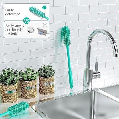 Long Silicone Bottle Cleaning Brush | 2 Pack| 16”+13”Water Bottle Brush Cleaner Brush for Hydro Flask,Glassware,Vacuum Sports Bottle&Vases,Silicone Water Bottle Cleaner Brush for Narrow Neck - color: Green
