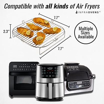 Air Fryer Accessories Set with Stainless Steel Rack and Wire Brush, Air Frying Cheat Sheet Guides, Reusable Liners, Compatible with Ninja Foodi, Nuwave® Brio, Power and More - size: Large