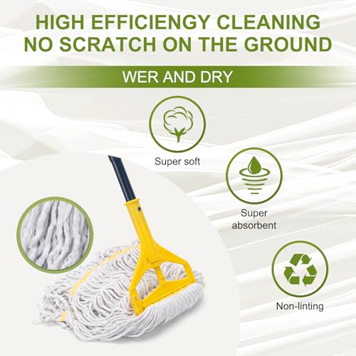 KeFanta 2 Pack Commercial Mop Heavy Duty,60 inch Long Handle Industrial Looped-End String Cotton Wet Mops for Home,Garage,Kitchen, Office, Workshop, Warehouse Floor Cleaning - size: 2 mop handle + 2 mop heads