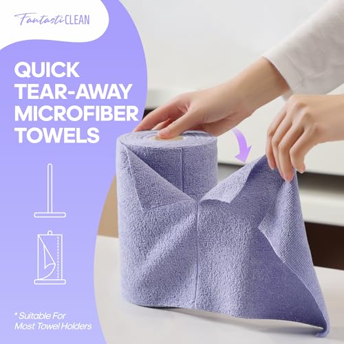 Fantasticlean Microfiber Cleaning Cloth Roll 2 Rolls 120 Pack, Tear Away Paperless Towels, 8" x 8", Reusable Washable Rags, House Kitchen, Pet, Office, Indoor Outdoor, Portable (Pink and Light-Purple) - color: 1pink 1light-purple