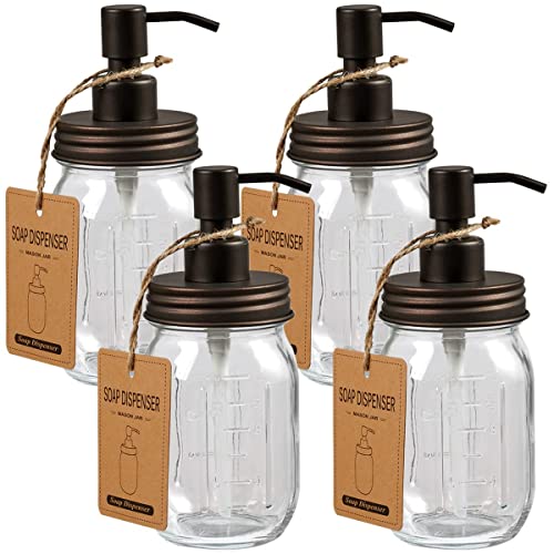 Amolliar 4 Pack Mason Jar Liquid Soap Dispenser, Rustproof Stainless Steel Lid Pump, Refillable Hand Soap for Bathroom, Kitchen, Cute Farmhouse Decor for Dish Soap, Liquid Soap, Lotions(Bronze) - color: Bronze, size: 4 Pack