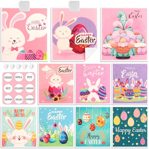 Easter Swedish Dishcloth Set of 10, Super Absorbent Swedish Kitchen Dish Cloths Reusable Paper Towels Cleaning Rags for Dishes Quick Drying, Easter Cute Bunny Rabbit Egg Prints Decorative Wipes - color: Easter Bunny