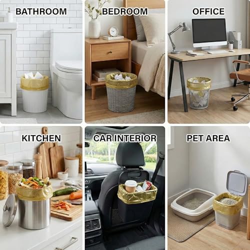 Small Trash Bags 2.6 Gallon, Fits 3 Gallon Cans - Gold Garbage Bags for Bathroom, Office, Bedroom - Strong Waste Basket Liners & Mini Bin Bags (100 Count, 5 Rolls) - color: Golden