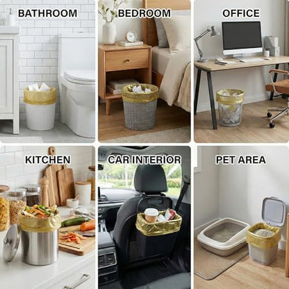 Small Trash Bags 2.6 Gallon, Fits 3 Gallon Cans - Gold Garbage Bags for Bathroom, Office, Bedroom - Strong Waste Basket Liners & Mini Bin Bags (100 Count, 5 Rolls) - color: Golden