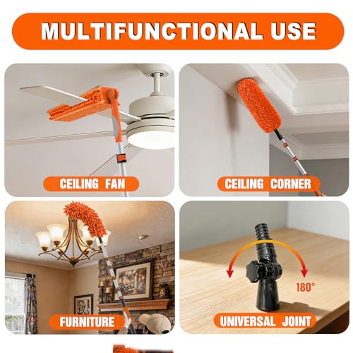 SISIUPASSIE 30FT Reach Ceiling Fan Cleaner Duster, Ceiling Fan Blade Cleaner with Extension Pole, Washable & Replaceable Microfiber Feather Duster Kits - size: 24FT