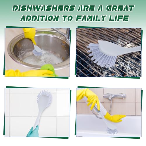 Hsei 20 Pcs Gray Kitchen Scrub Dish Brush Bulk with 11 Inch Handle Cleaning Dish Scrubber with Stiff Bristles Washing Scrub Brushes for Housekeeping for Pots and Pans, Kitchen Sink - color: Gray and White