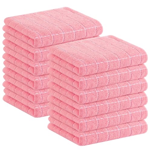 Homaxy 100% Cotton Terry Kitchen Towels(Pink, 13 x 28 inches), Checkered Designed, Soft and Super Absorbent Dish Towels, 12 Pack - color: Pink, size: 13 X 28 - 12 Pack