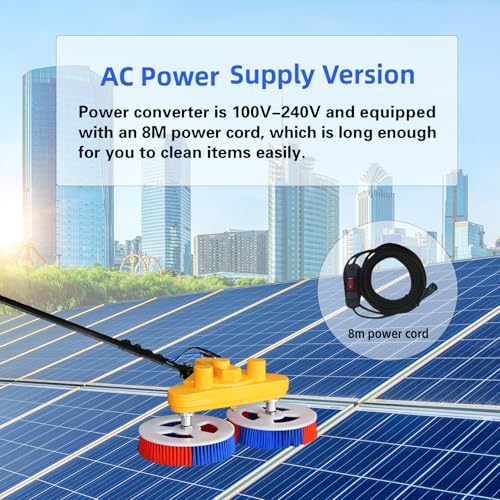 Cleaning Brush, 11 FT Adjustable Water Fed Pole Cleaning Kit, Solar Panel Cleaning Kit, Water Fed Pole Cleaning Equipment,Double-Head Automatic Cleaning Brush, with Power Converter - color: 11ft-inverter