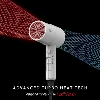 AINA Hair Dryer with Diffuser, Comb | Blow Dryer for Women Compact Travel Professional Ionic Blow Dry | Cold Shot Button 110V/ALCI (White) - color: White, size: 4 Piece