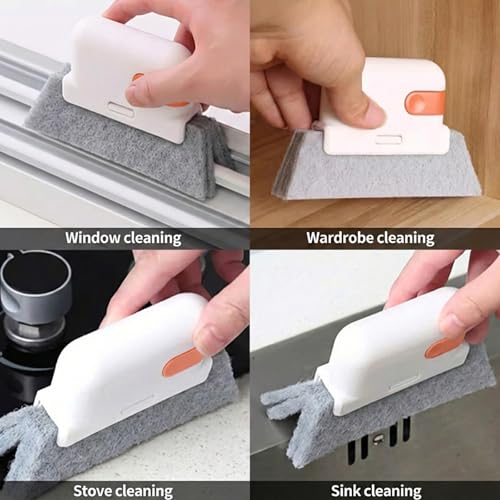 Window Track Cleaner Brush, Groove Cleaning Brush 2 in 1 Cleaner Tool Grip Brush for Window lides Gaps Tile Lines Shutter Car Vents,Orange - color: Orange